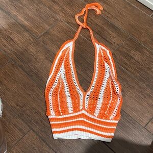 Orange and White Crochet Halter Top